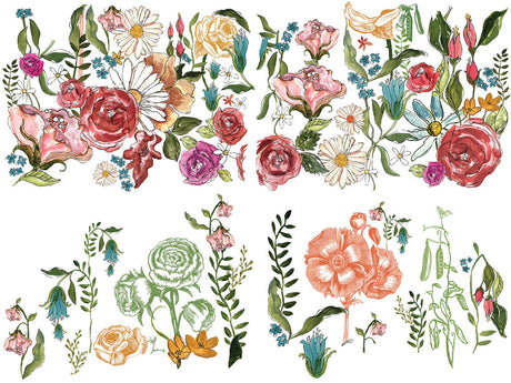 Watercolor botanical design for I.O.D. Wander Decor Transfer by Iron Orchid Designs for furniture projects.