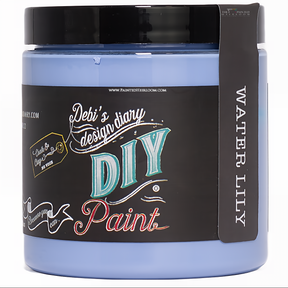 Jar of DIY Paint Co. Water Lily DIY Paint; color develops blue tones as it dries.