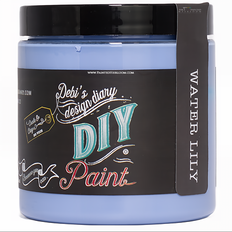 Jar of DIY Paint Co. Water Lily DIY Paint; color develops blue tones as it dries.