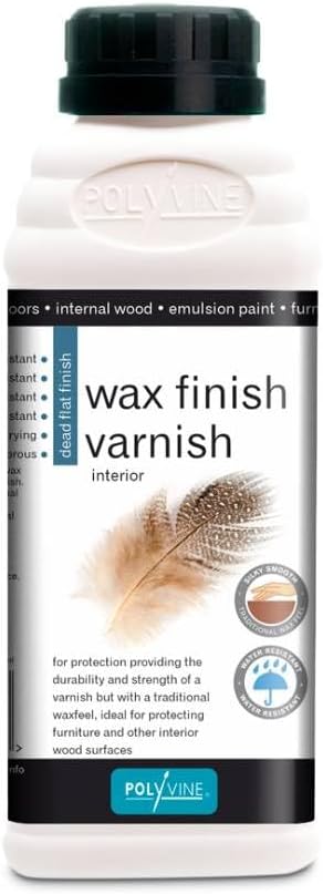 Polyvine Wax Finish Varnish Dead Flat interior wood varnish, ultra-matte protective finish container.