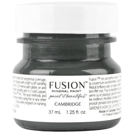 37 mL Wellington Fusion Mineral Paint jar, green-grey, with white label and black lid.