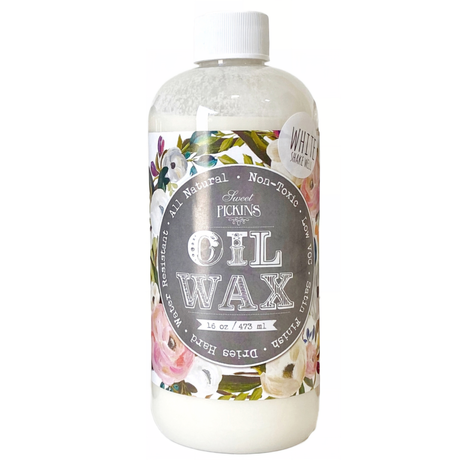 16 oz Sweet Pickins White Oil Wax by Old Fashioned Milk Paint, all-natural, non-toxic whitewash sealer.