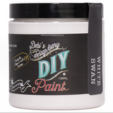 DIY Paint Co. White Swan paint jar with name and color shown on a vertical black label strip.