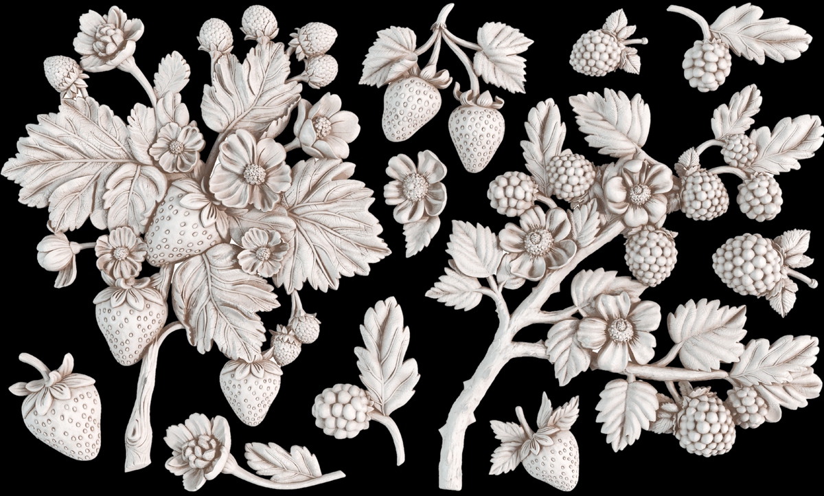 Wild Berries Mould by IOD: engraved berries, leaves, and flowers on black. Brand: I.O.D.