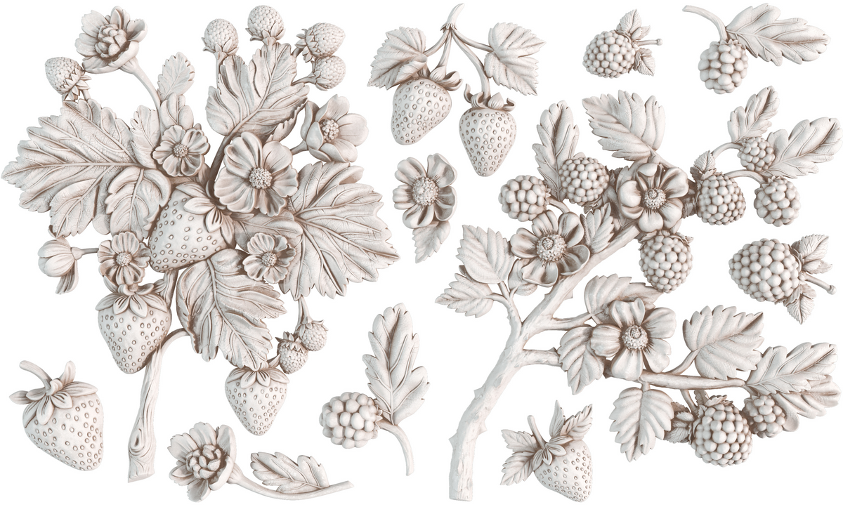 Two berry illustrations inspired by IOD Wild Berries Mould by I.O.D., suitable for spring-themed decor.