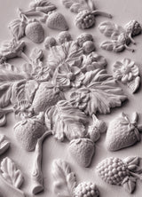 IOD Wild Berries Mould with monochrome leaves, strawberries, and berries design for spring-themed crafts.