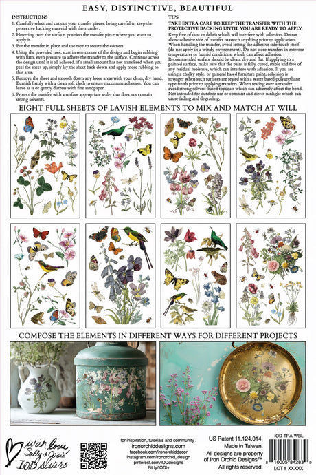 I.O.D. Wilde Bloemen Transfer with botanical designs shown on a decorated tin for inspiration.