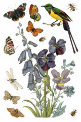 Wilde Bloemen Transfer by I.O.D. featuring butterfly and botanical motifs on a white background.