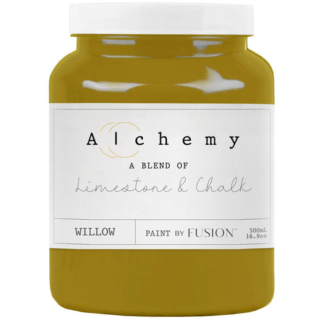 Fusion Mineral Paint Willow Alchemy yellow, 500ml jar, limestone and chalk blend furniture paint.