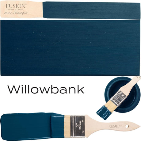Willowbank Fusion Mineral Paint brush and paint swatch on white background, by Fusion Mineral Paint.