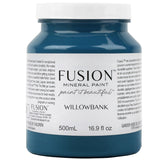 500 mL jar of Willowbank Fusion Mineral Paint, navy acrylic furniture paint with a white label.
