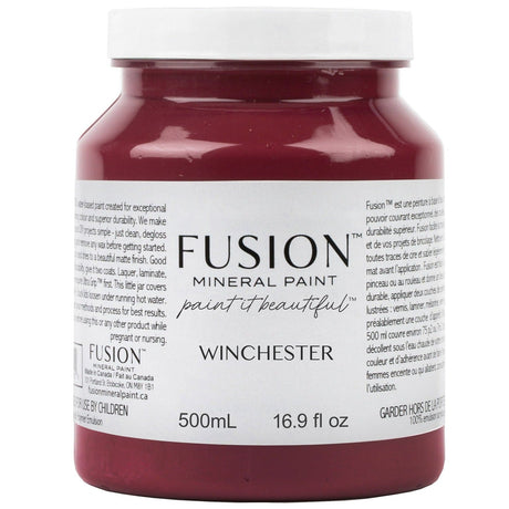 500mL Winchester Fusion Mineral Paint bottle with label showing product name and directions.