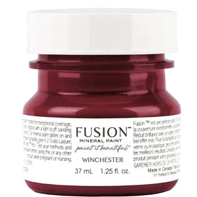 37ml jar of Winchester Fusion Mineral Paint, maroon color with a white Fusion Mineral Paint label.