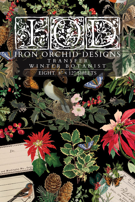 Winter Botanist Transfer (2025 Limited Release) by I.O.D. featuring festive florals, birds, and leaves.