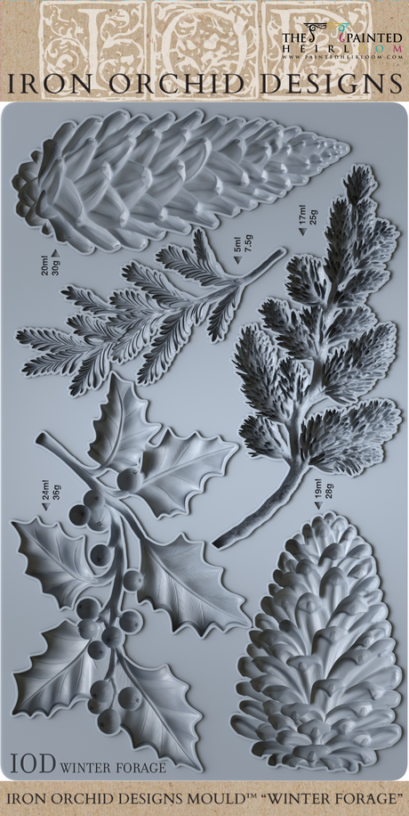 Winter Forage Mould (2025) by I.O.D. with pinecone, holly, and branch motifs.