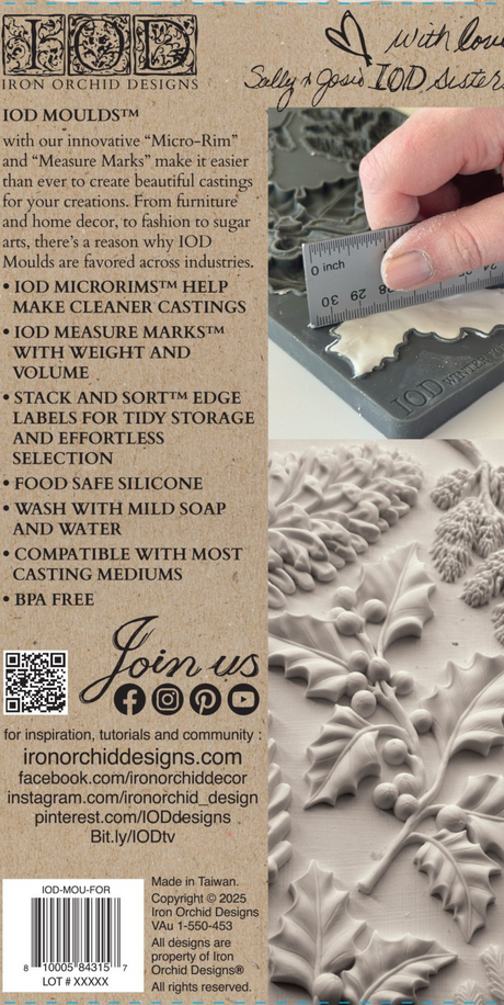 Hand holding ruler next to Winter Forage Mould (2025 Limited Release) by I.O.D.; product details shown on left.