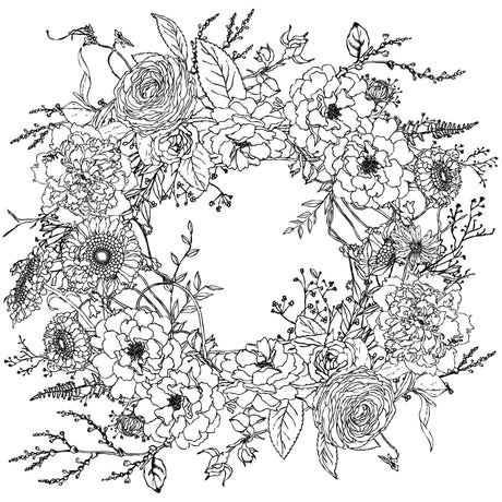Wintersong Wreath Paintable Decor Transfer by IOD, black and white line art design for custom projects.