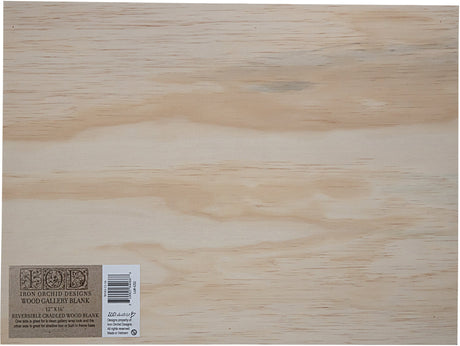 Rectangular unfinished Wood Gallery Blank by I.O.D. with two labels on the bottom left corner.