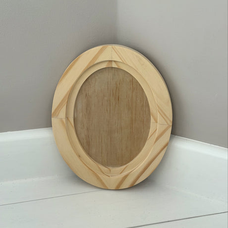 IOD Wood Gallery Blank by Iron Orchid Designs standing upright, suitable for painting and crafting geometric designs.