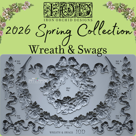 I.O.D. Wreath & Swags Mould, food-safe silicone, floral design, Iron Orchid Designs 2026 Spring Collection.
