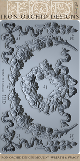 I.O.D. Wreath & Swags Mould, food-safe silicone, features raised wreath patterns by Iron Orchid Designs.
