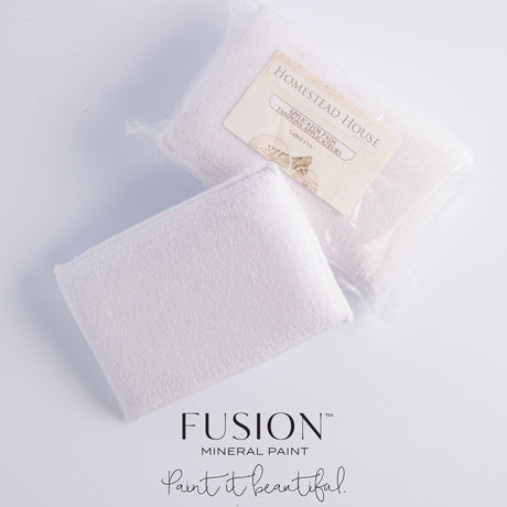 Fusion Mineral Paint Applicator Pads (2 pack), white, displayed on a white surface with brand text below.