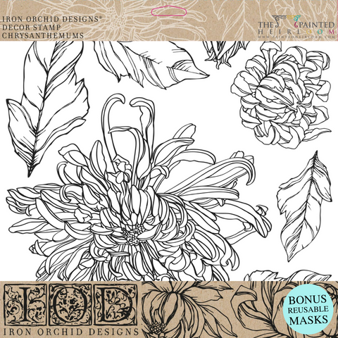 Chrysanthemums Decor Stamp by IOD - Iron Orchid Designs @ Painted Heirloom