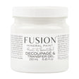 Fusion Mineral Paint Decoupage & Transfer Gel in a white jar.