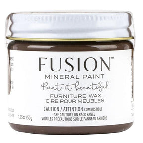 Fusion Mineral Paint Espresso Furniture Wax, white label with black text, gold metal lid.