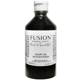 250mL Fusion Mineral Paint Hemp Oil Wood Finish with white label and visible dark liquid inside the bottle.