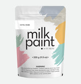 330g Hotel Robe Milk Paint pouch by Fusion Mineral Paint with exposure warnings on label.