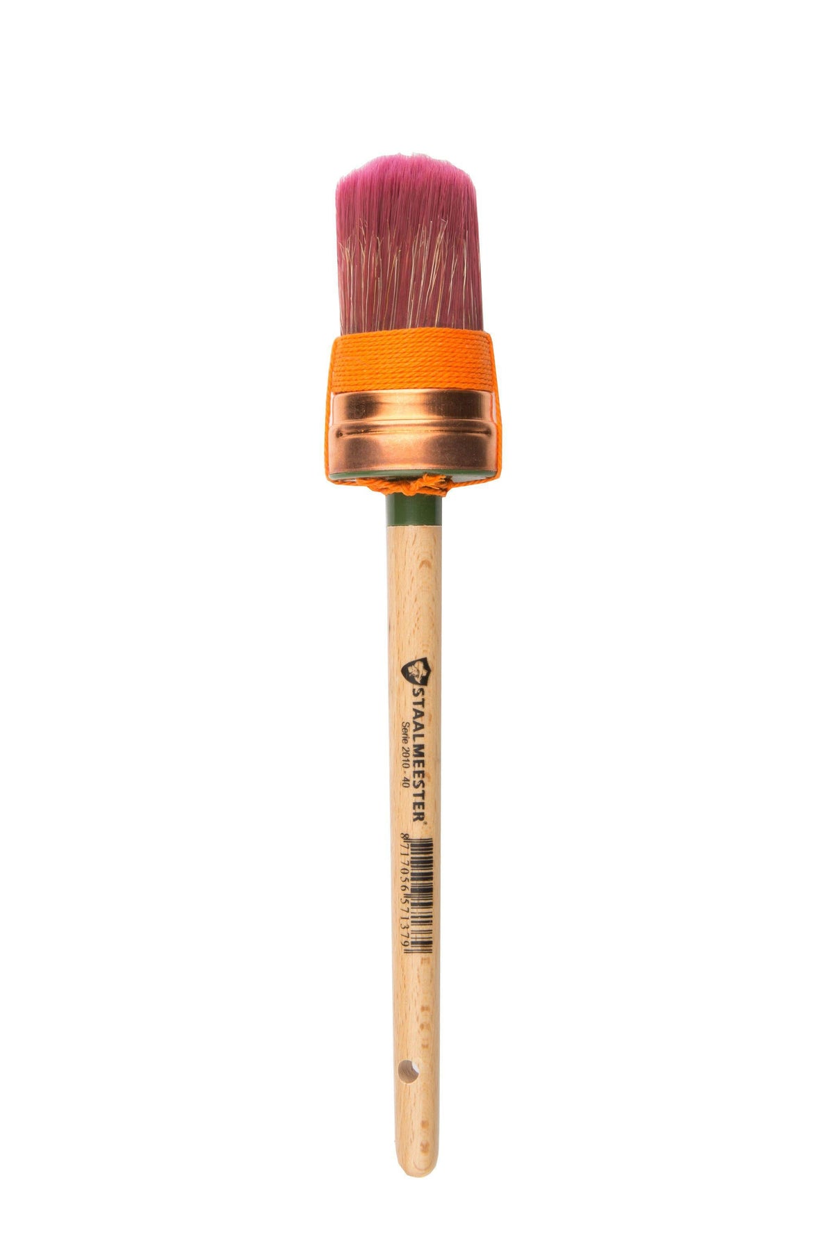 Staalmeester Oval Paintbrush Series 2010 with orange ferrule, purple bristles, and wooden handle.