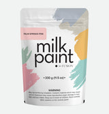 330g pouch of Fusion Mineral Paint Palm Springs Pink Milk Paint with safety label at the bottom.