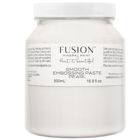 Fusion Mineral Paint Smooth Embossing Paste, Pearl, 500mL jar with visible label text.