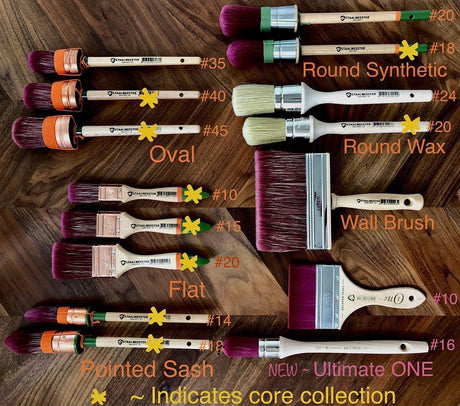 Staalmeester Spalter Flat Blending Ultimate ONE brush labeled and placed on wood with visible text.