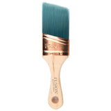 Fusion Mineral Paint Synthetic Angled Workshop Brush 2″ with wooden handle, teal bristles, and copper ferrule.
