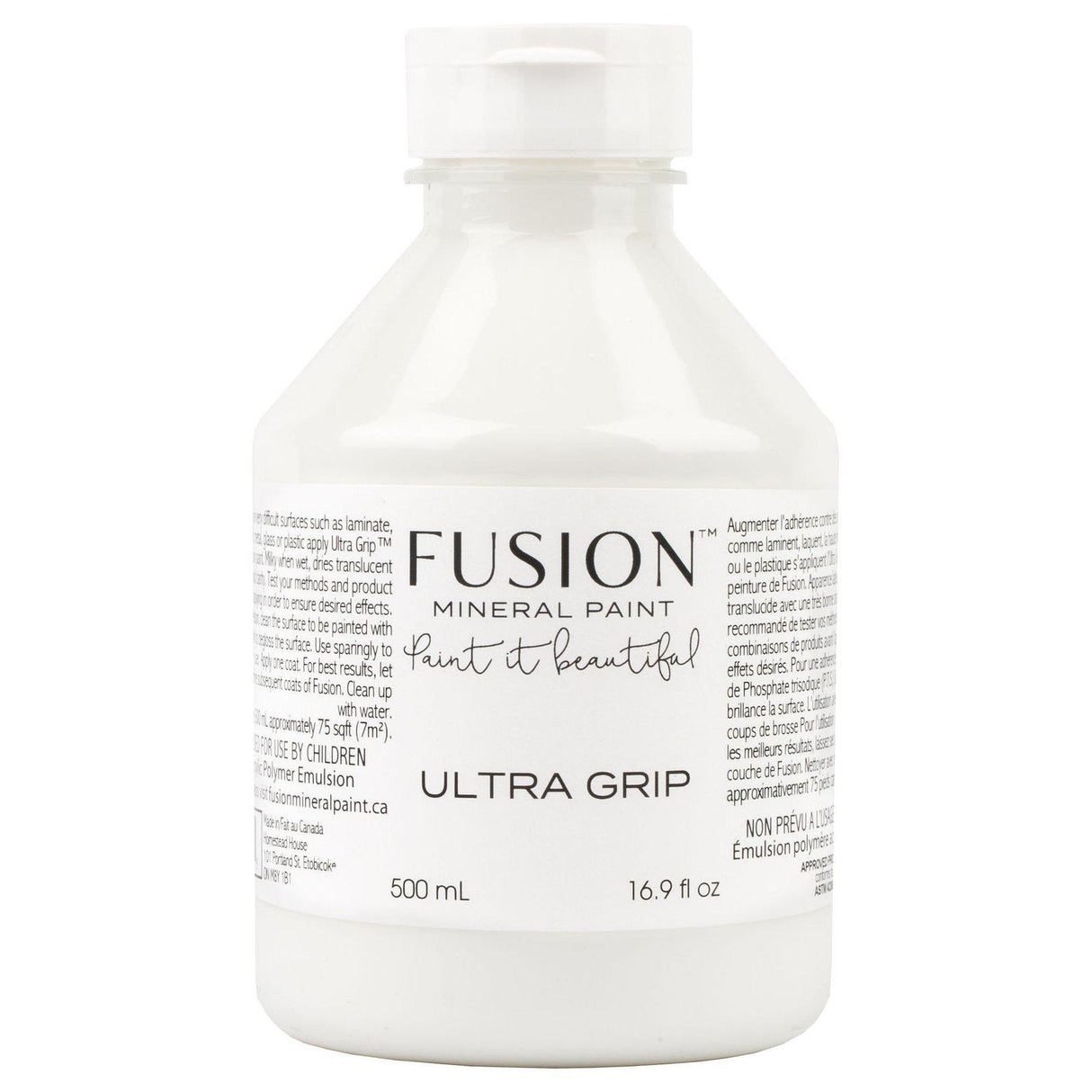 500 mL Fusion Mineral Paint Ultra Grip Bonding Agent bottle with white label.